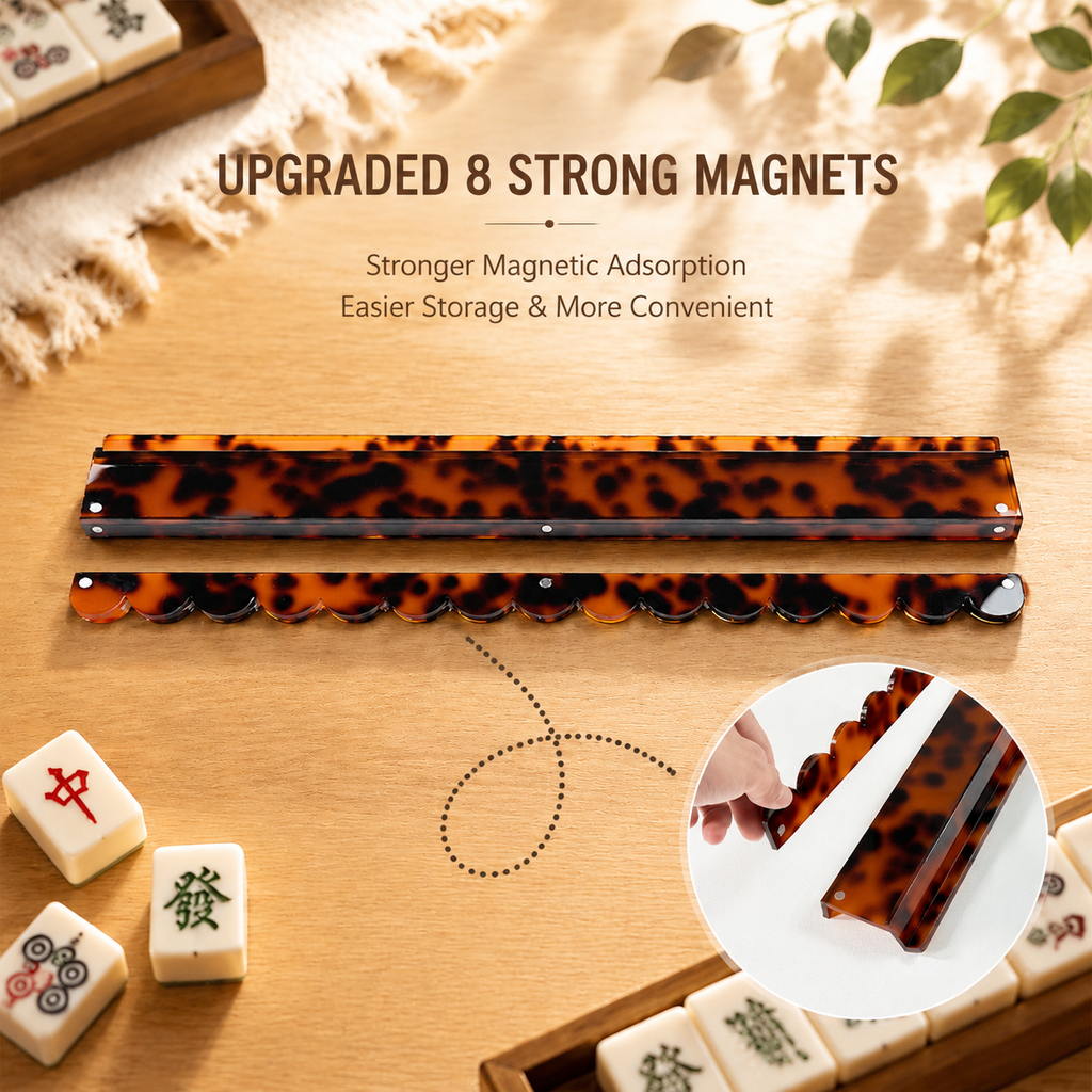 Acrylic Mahjong Push Rack – Tortoiseshell Style Tile Organizer for American Mahjong: 17‘’-Orange