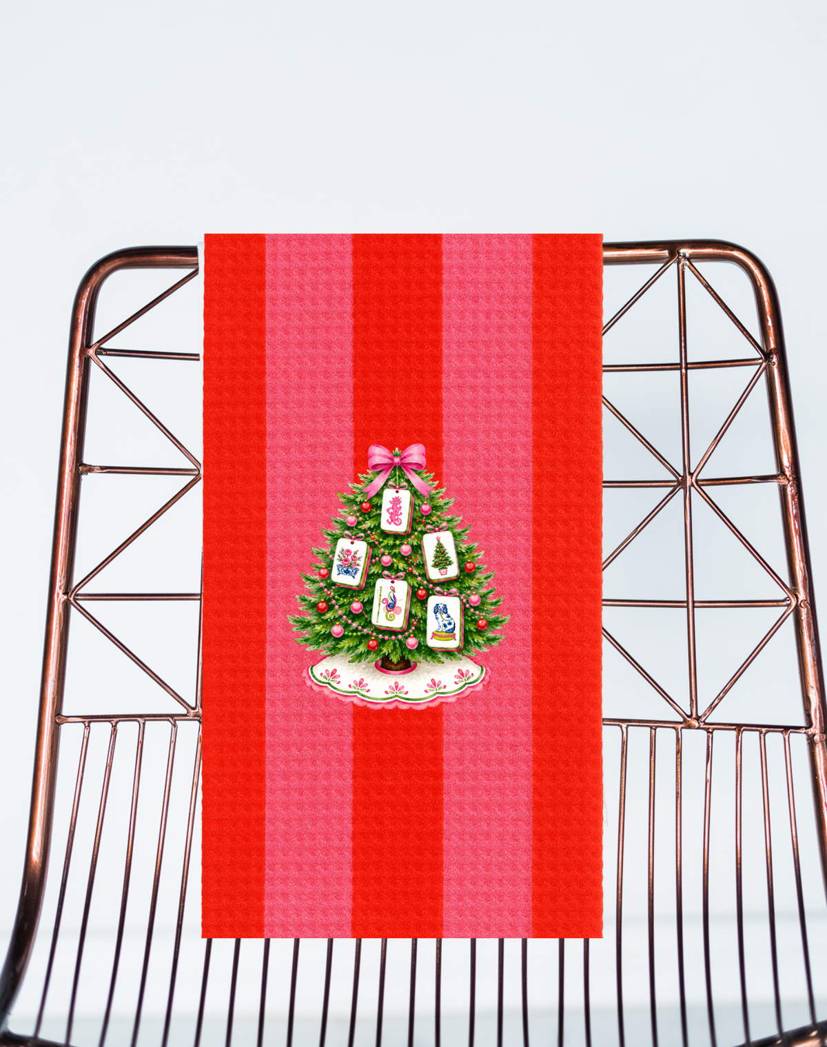 Mahjong Christmas gift towel tile tree stripe microfiber