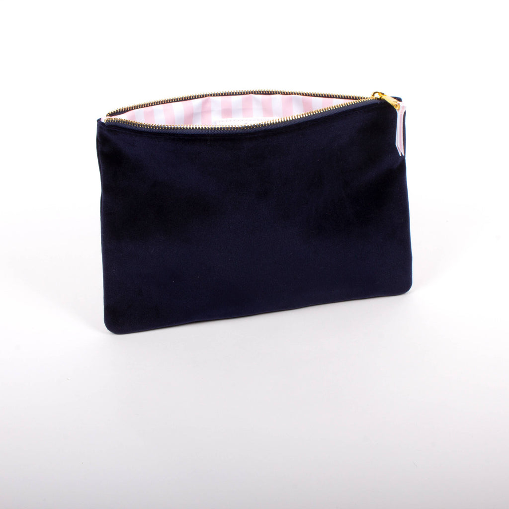 Velvet Flat Zip Pouch, Large - Navy