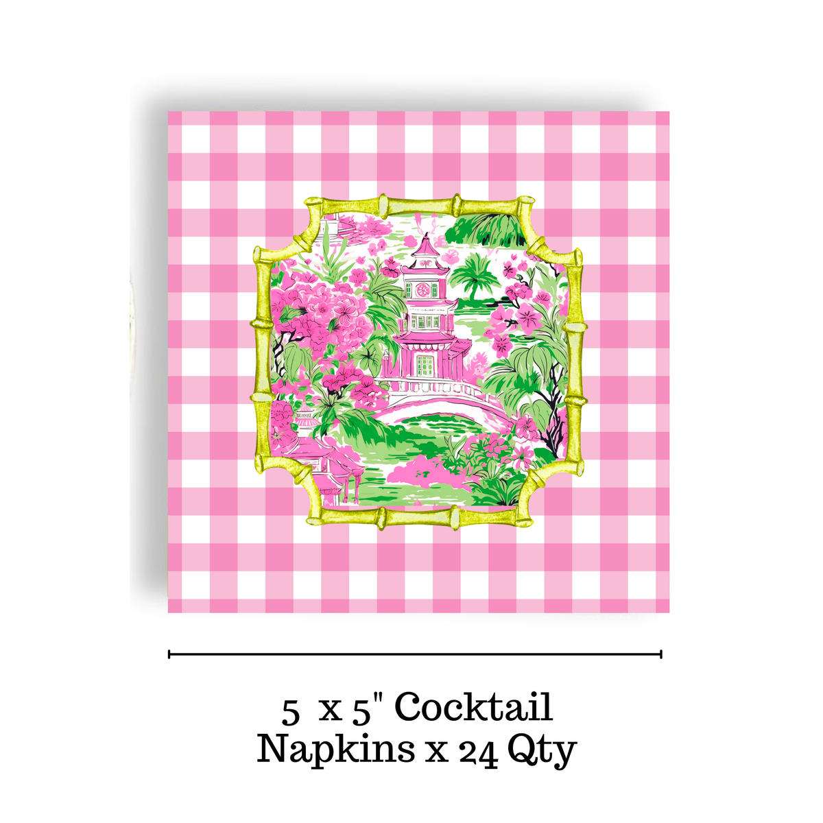 Chinoiserie Gingham Pink Cocktail Napkins (24 ct)