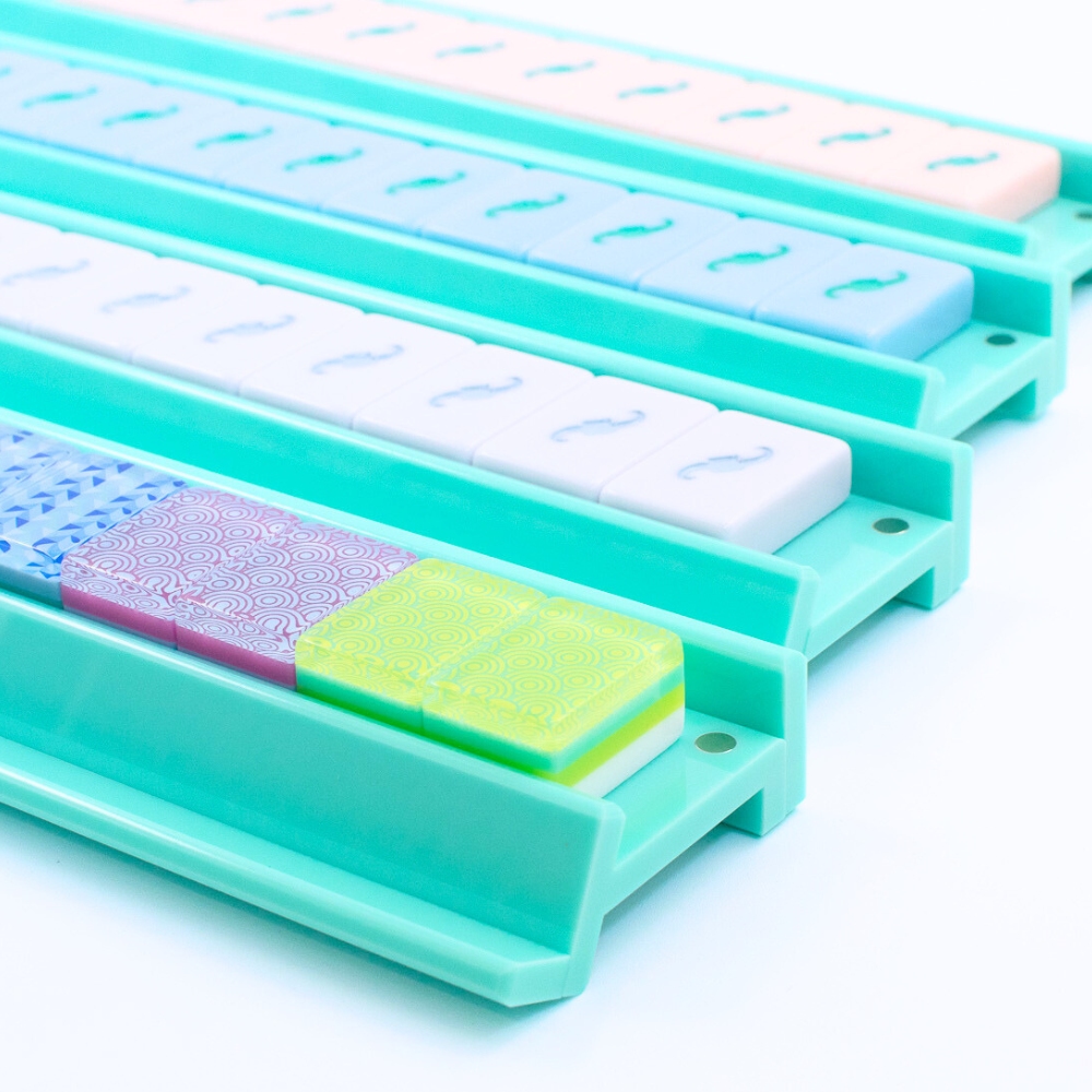 MAHJONG RACKS | Premium Acrylic | 4 Racks + 4 Pushers: Solid Macaron Green