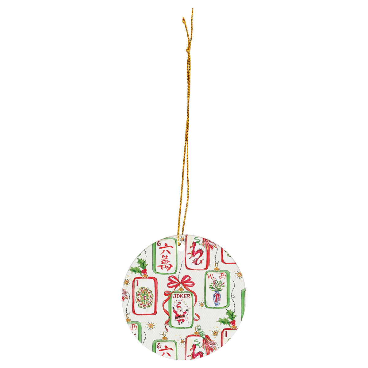 Mahjong and Santa Ceramic Ornament Rosanne Beck