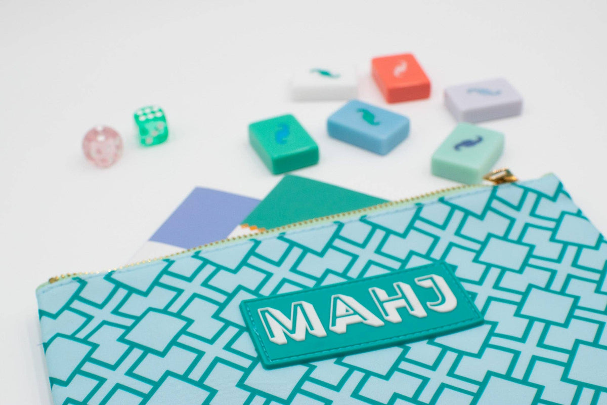 Premium Mahjong Card & Accessory Bag: Stripes- Purple & Green Card & Accessory Bag