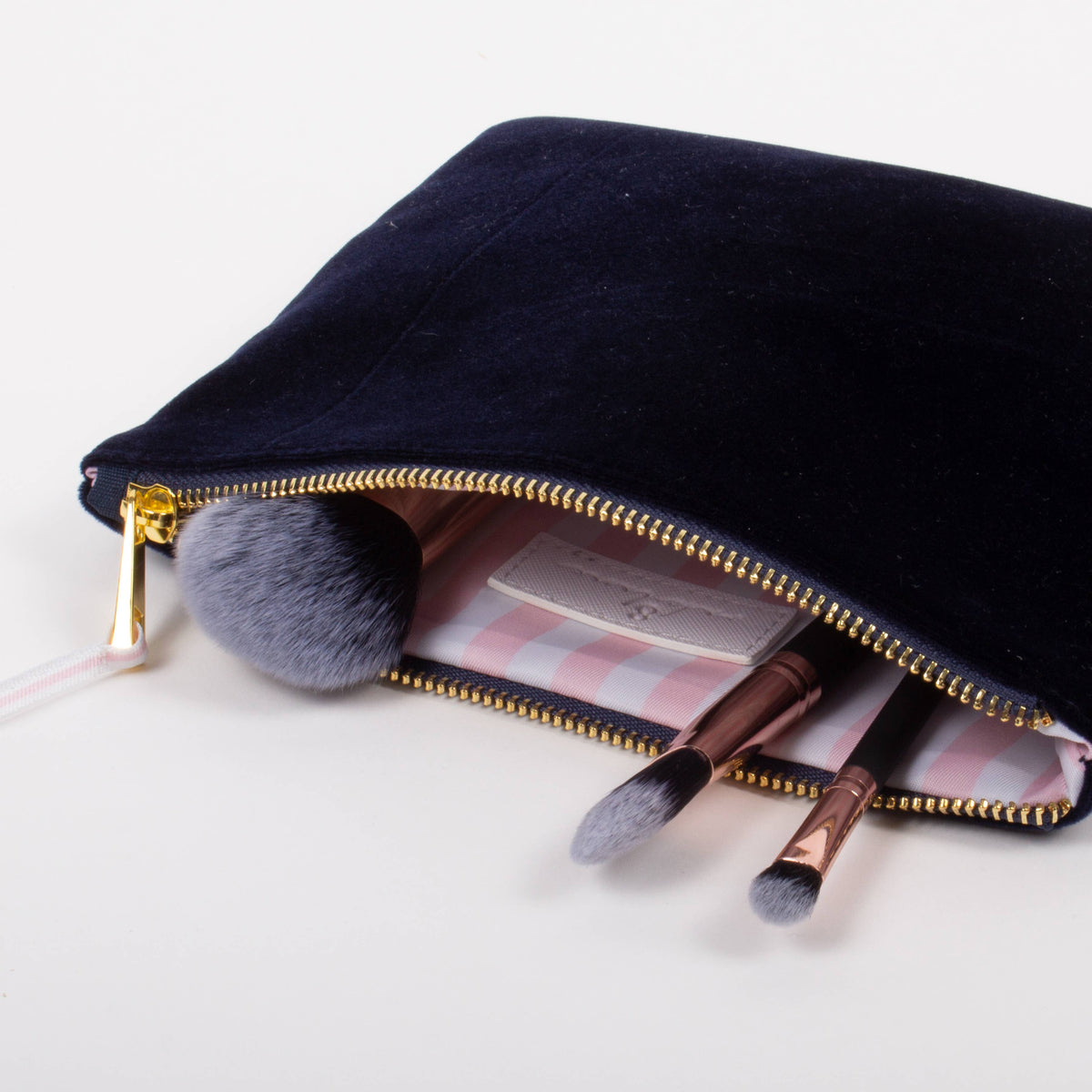 Velvet Flat Zip Pouch, Large - Navy