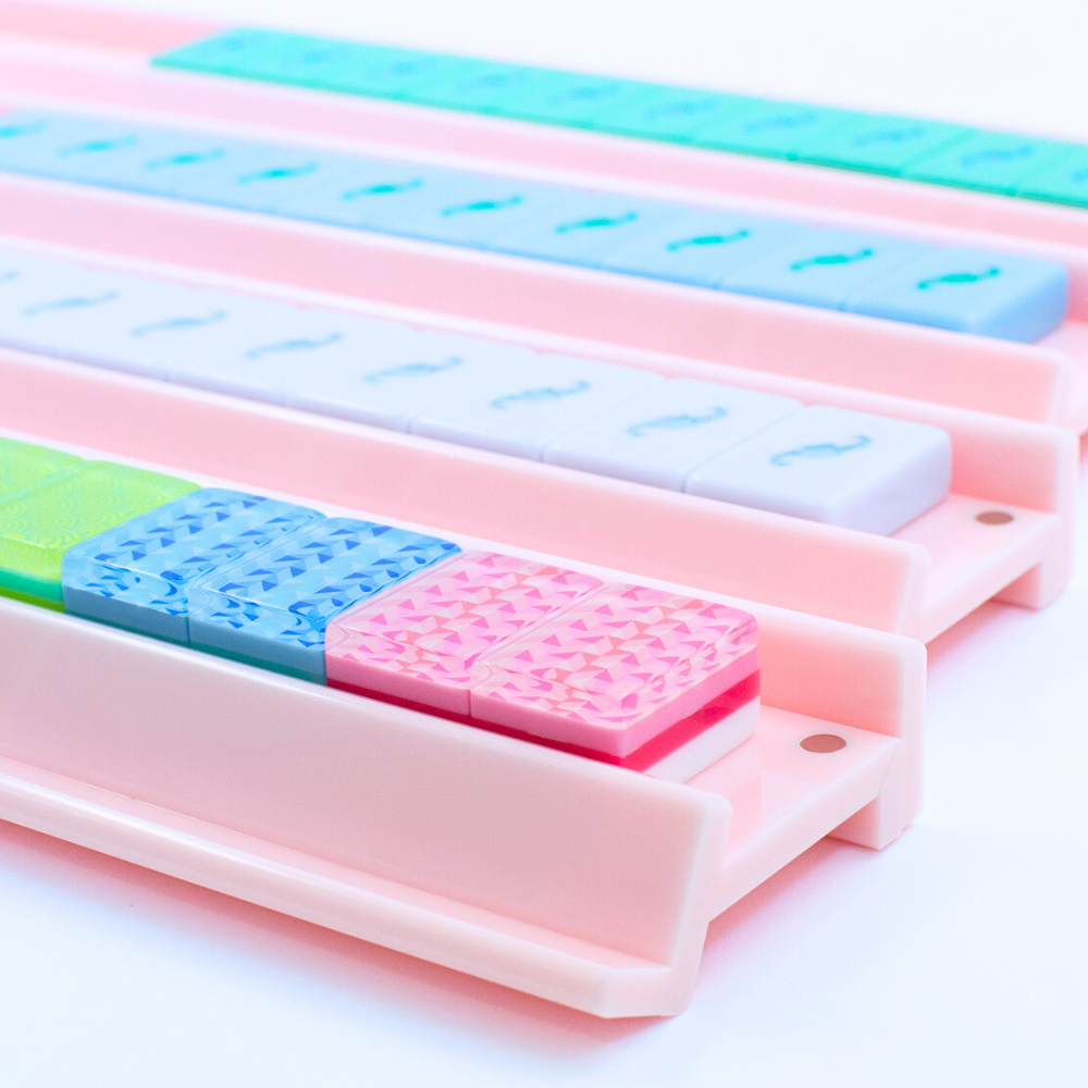 MAHJONG RACKS MFM | Premium Acrylic | 4 Racks + 4 Pushers: Solid Macaron Pink