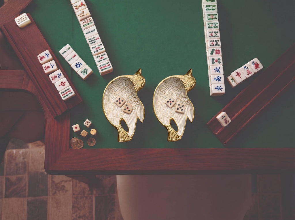 Gold White Enamel Mahjong  Bird Tray
