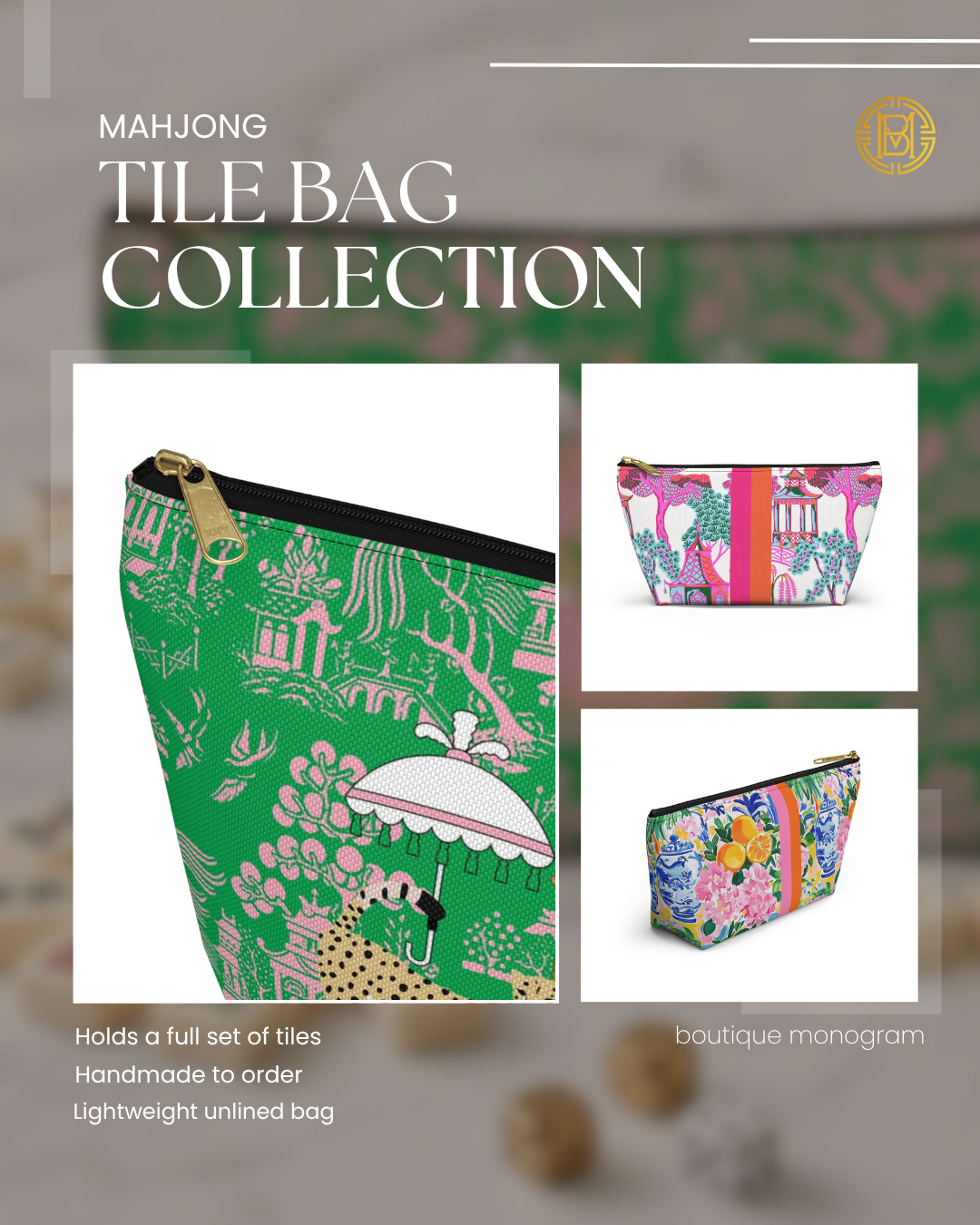 Mahjong Tile Bag, Animal Prints, Tortoise, Tiger, Leopard: Cheetah