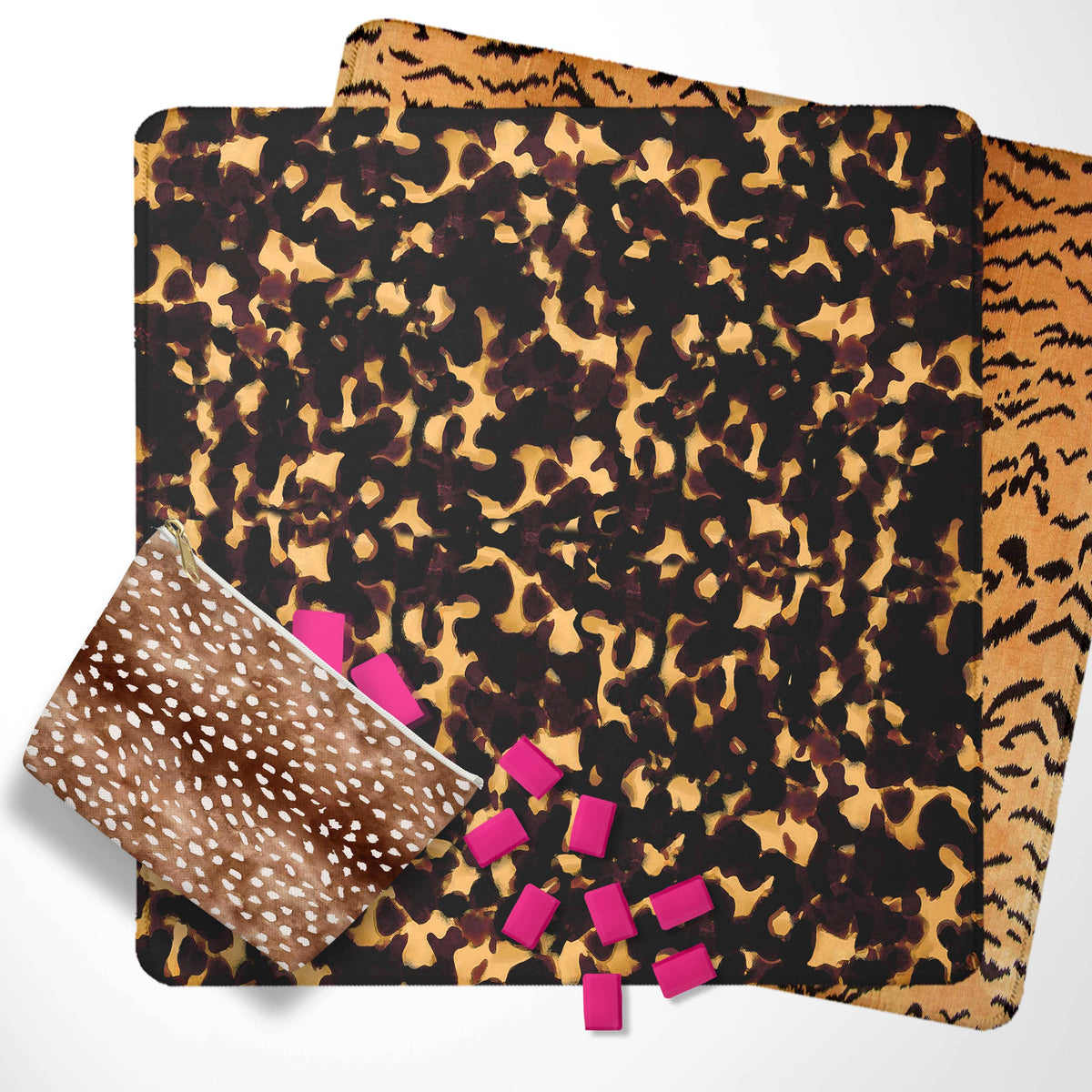 Mahjong Mat 31", Neoprene, Leopard, Tortoise, Tiger, Zebra: Antelope / Neoprene with bag