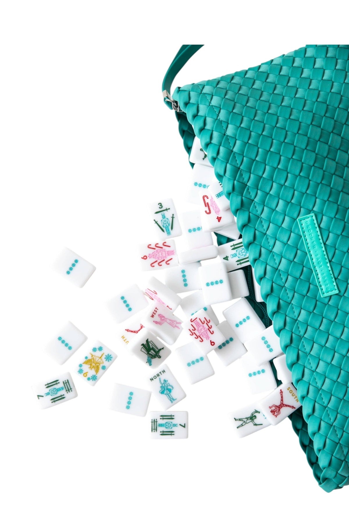 Woven Mahjong Tile Bag: Teal