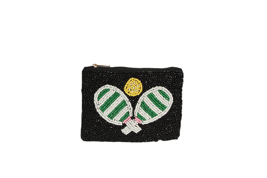 Ladies Fully Beaded Pair Paddle Print Coin Purse