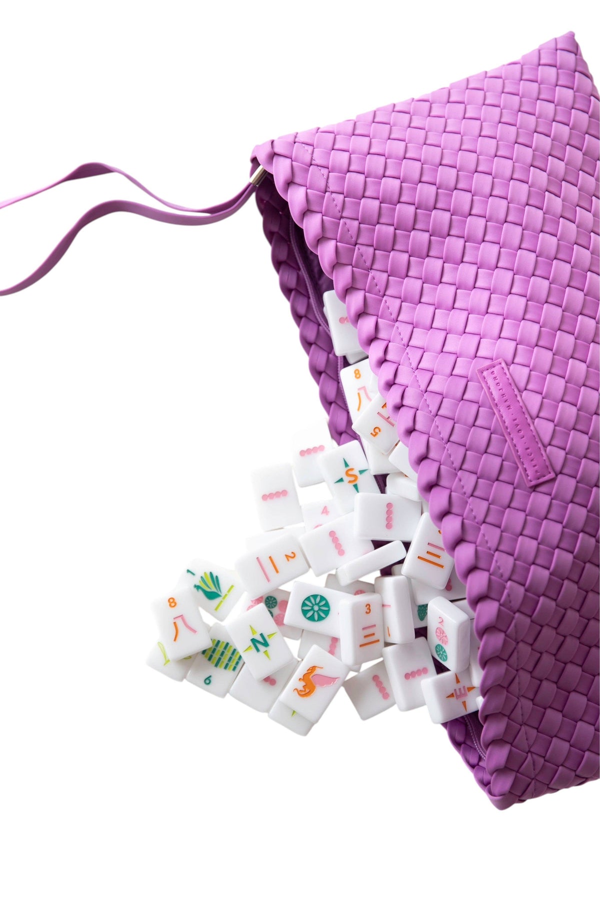 Woven Mahjong Tile Bag: Bright Pink