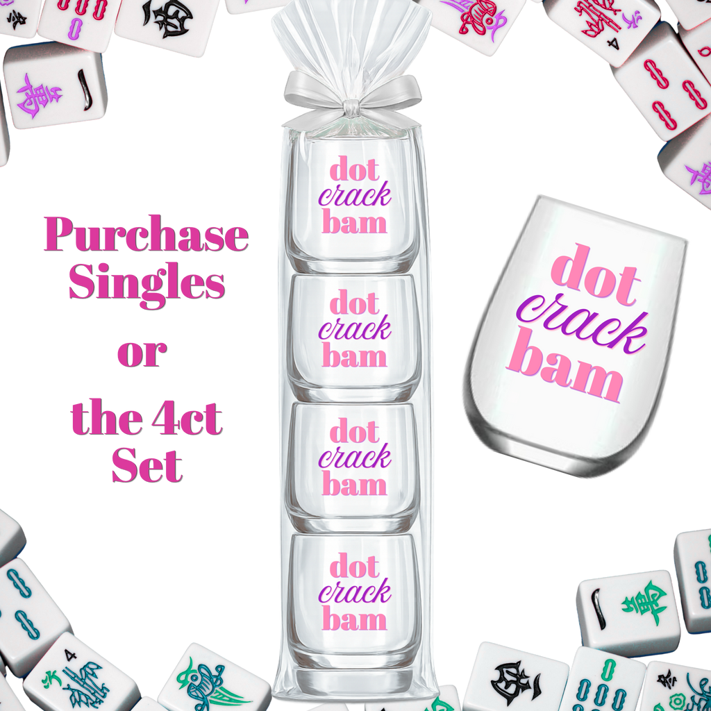 Mahjong Stemless 4 ct Set Wine Glasses "Dot Crack Bam"