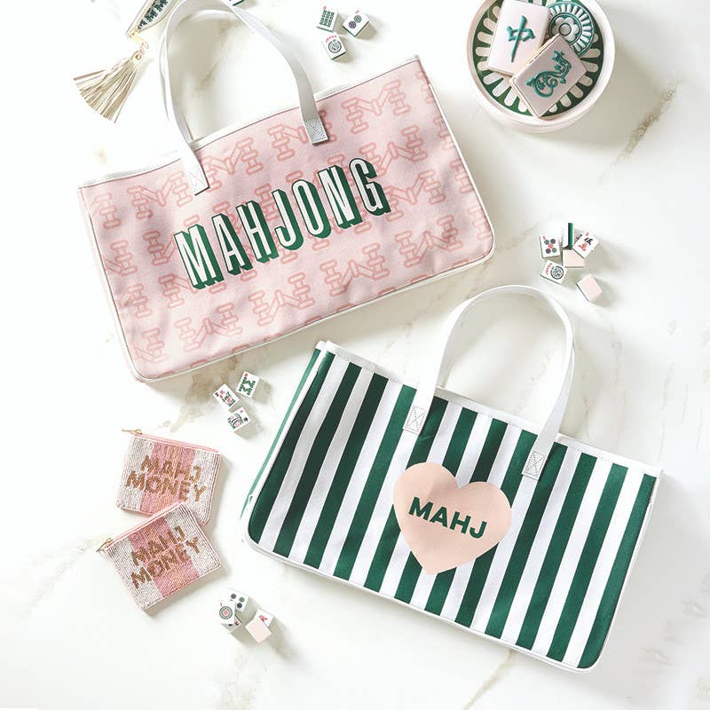 Mahjong Canvas Tote - Mahj Heart: 13 oz, 4" H