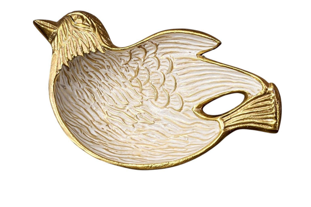 Gold White Enamel Mahjong  Bird Tray