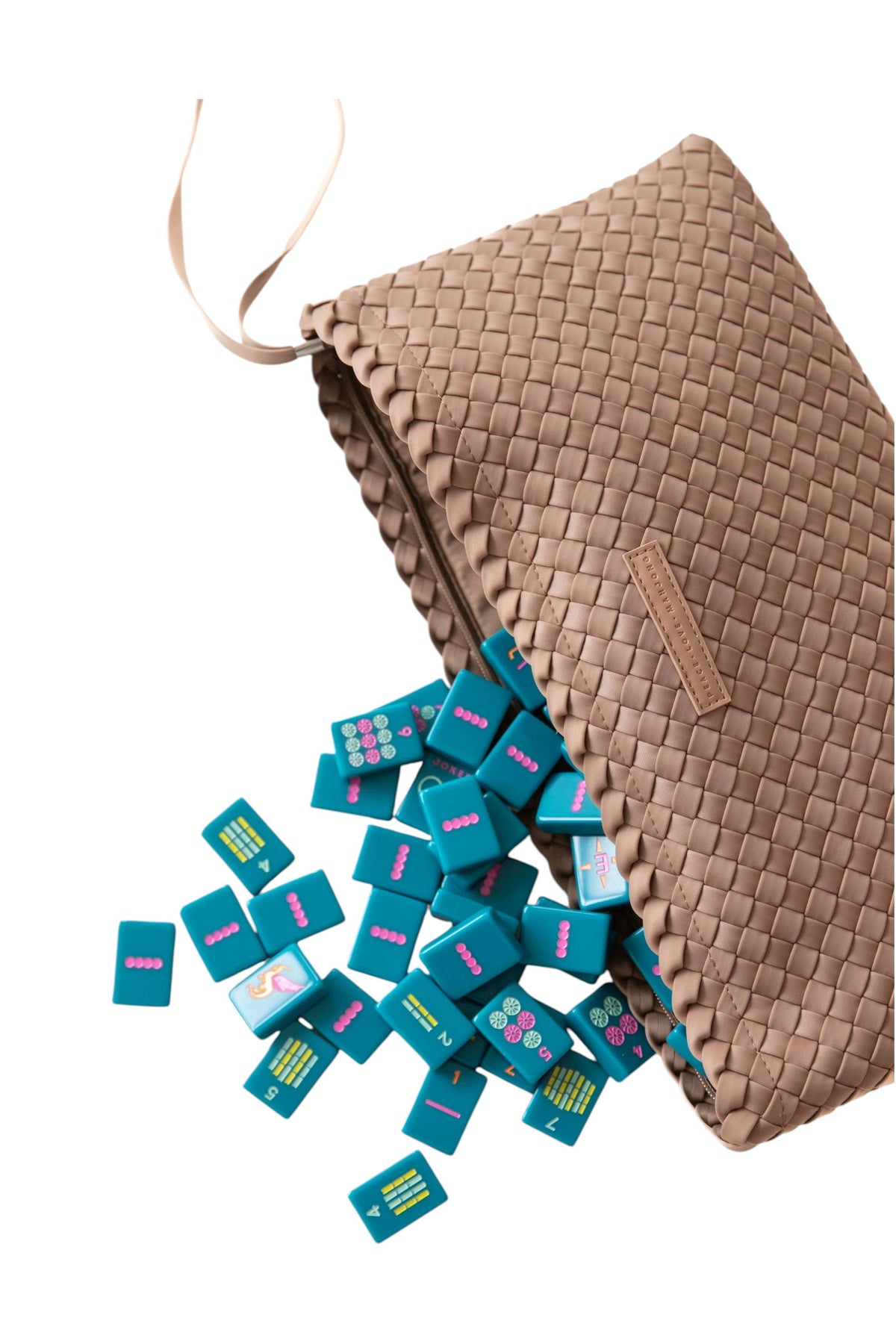 Woven Mahjong Tile Bag: Bright Pink