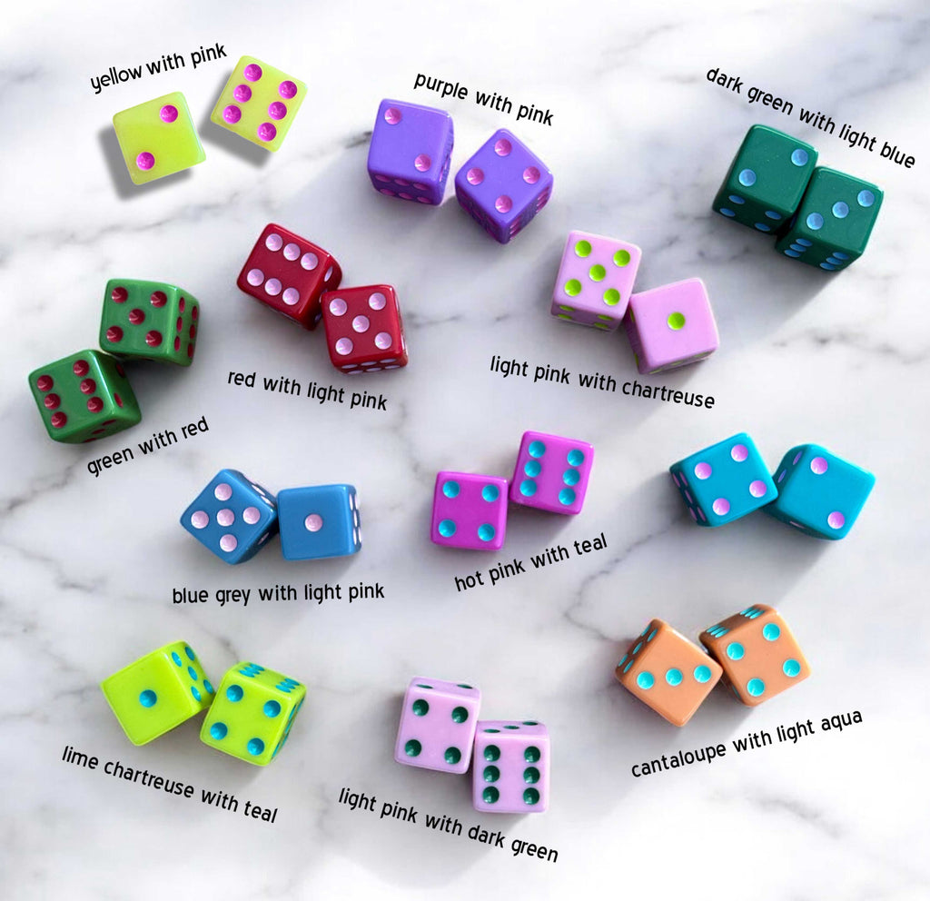 Dice (set of 2): Light Pink with Chartreuse