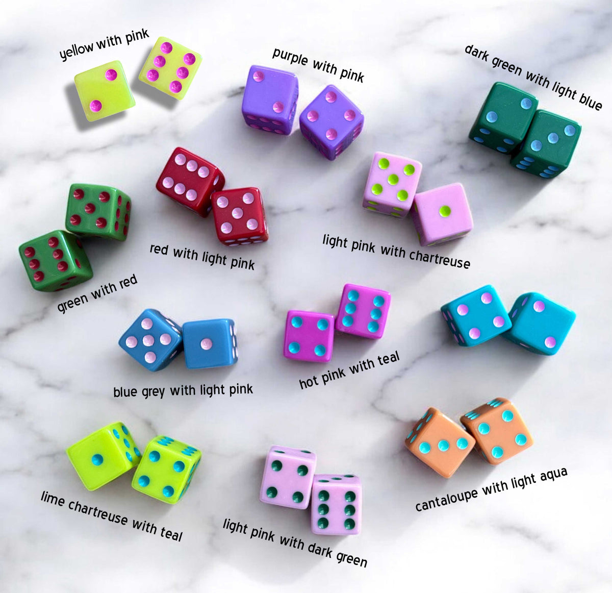 Dice (set of 2): Yellow with Pink