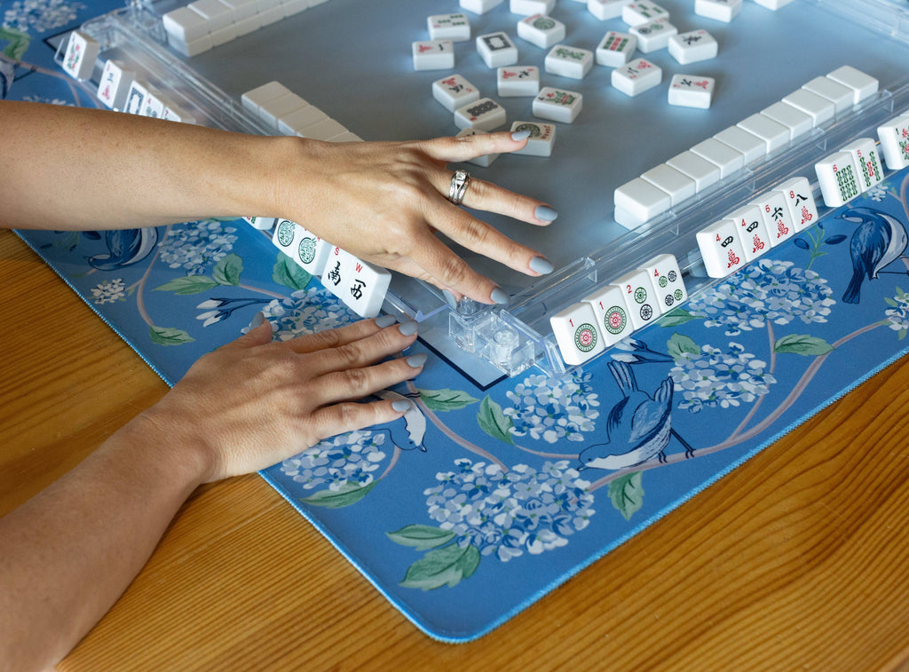 Mahjong Mat - Blue & White Bird - Hutch and Nook