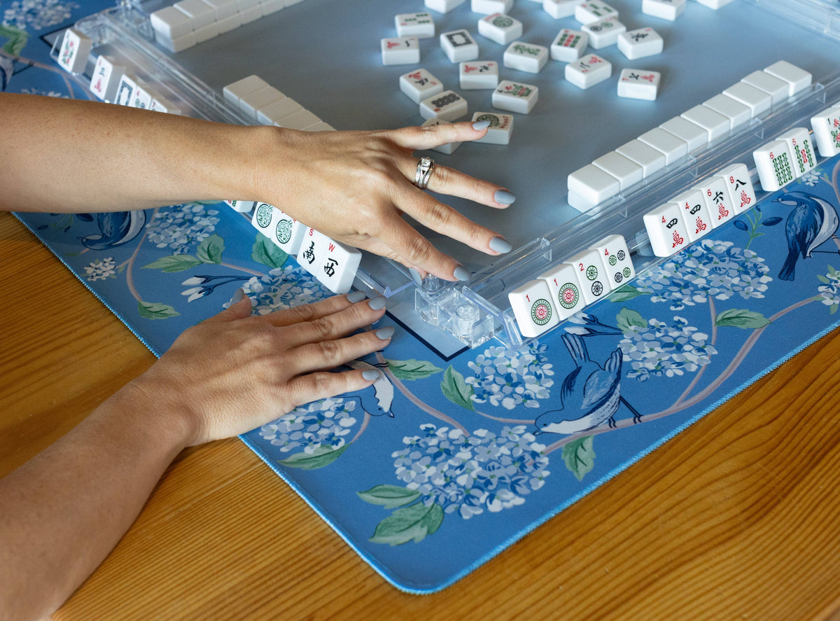 Mahjong Mat - Blue & White Bird - Hutch and Nook