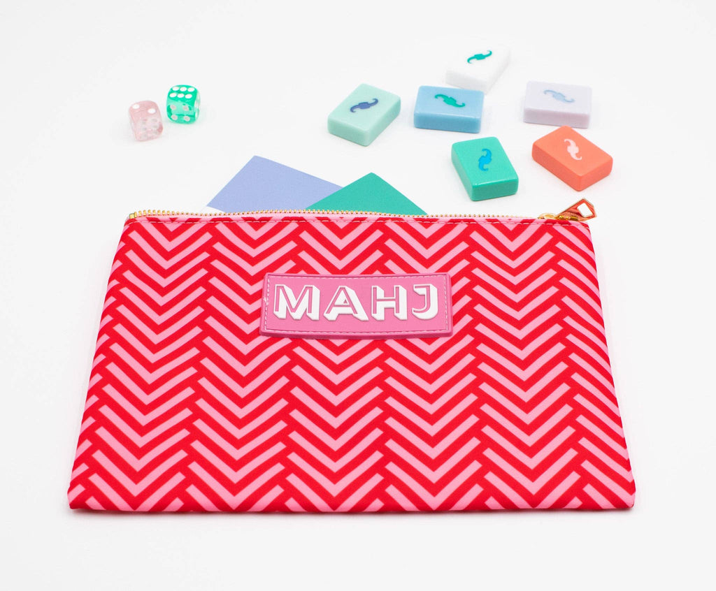 Premium Mahjong Card & Accessory Bag: Stripes- Purple & Green Card & Accessory Bag