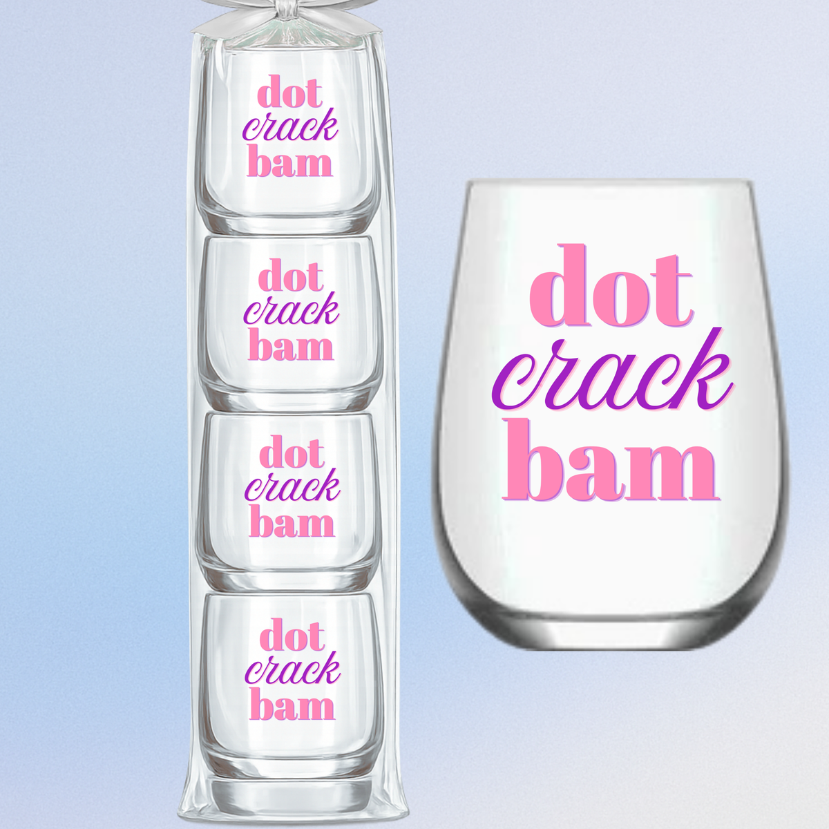 Mahjong Stemless 4 ct Set Wine Glasses "Dot Crack Bam"