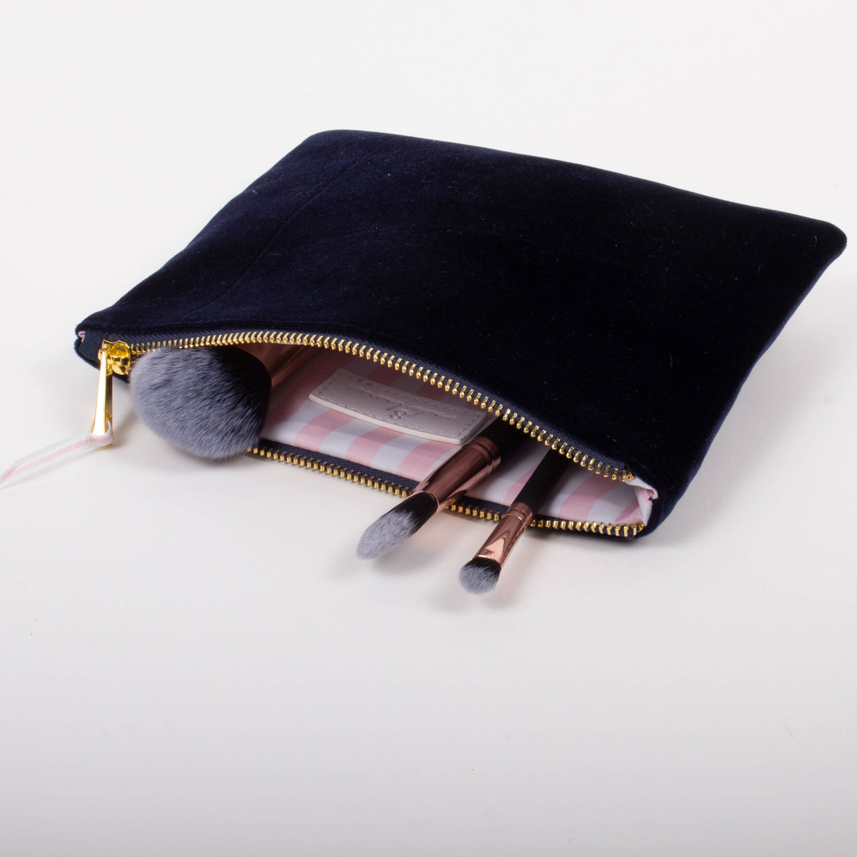 Velvet Flat Zip Pouch, Large - Navy