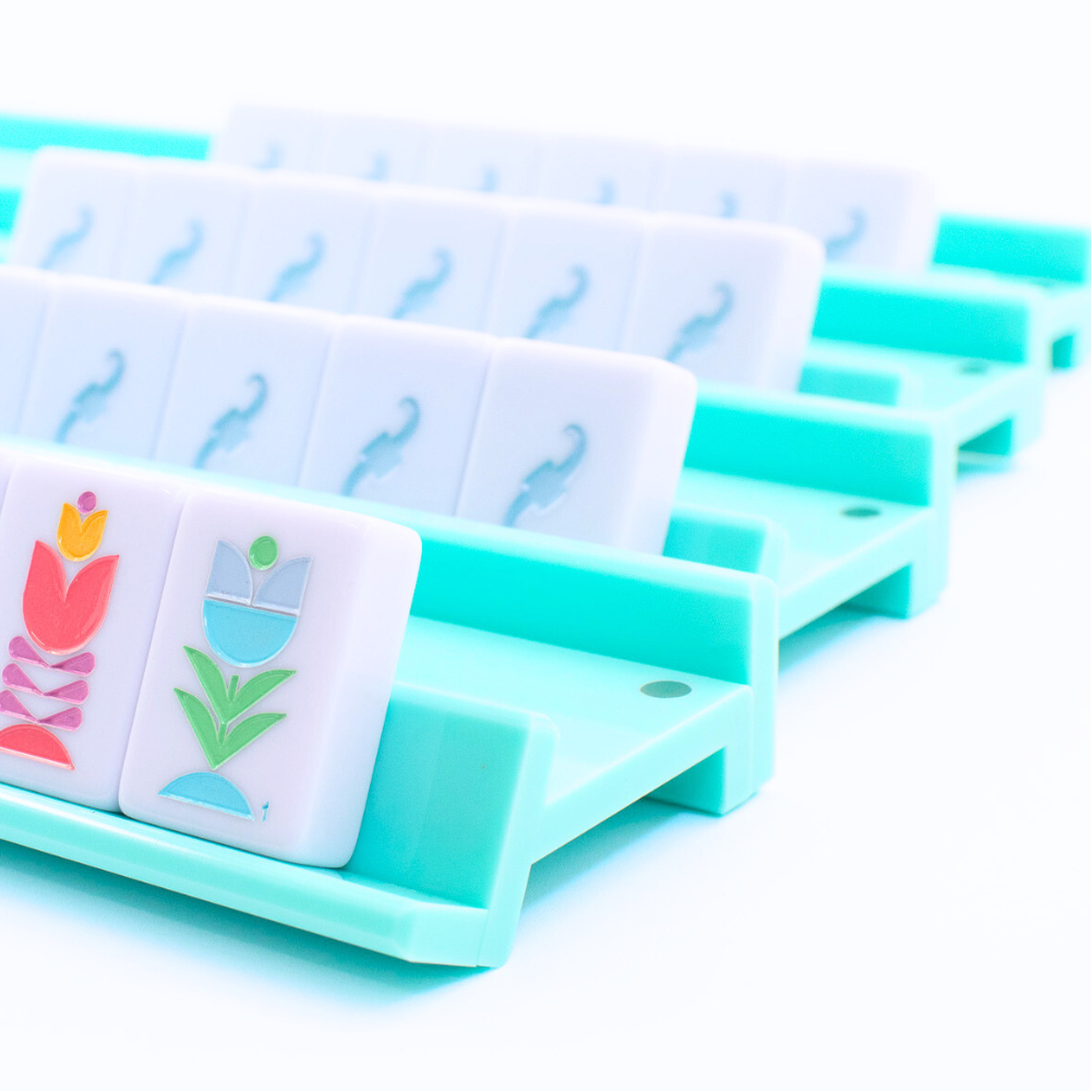 MAHJONG RACKS | Premium Acrylic | 4 Racks + 4 Pushers: Solid Macaron Green