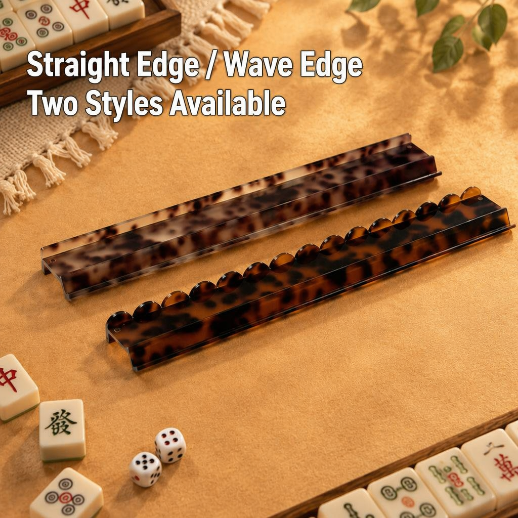 Acrylic Mahjong Push Rack – Tortoiseshell Style Tile Organizer for American Mahjong: 20‘’-Beige