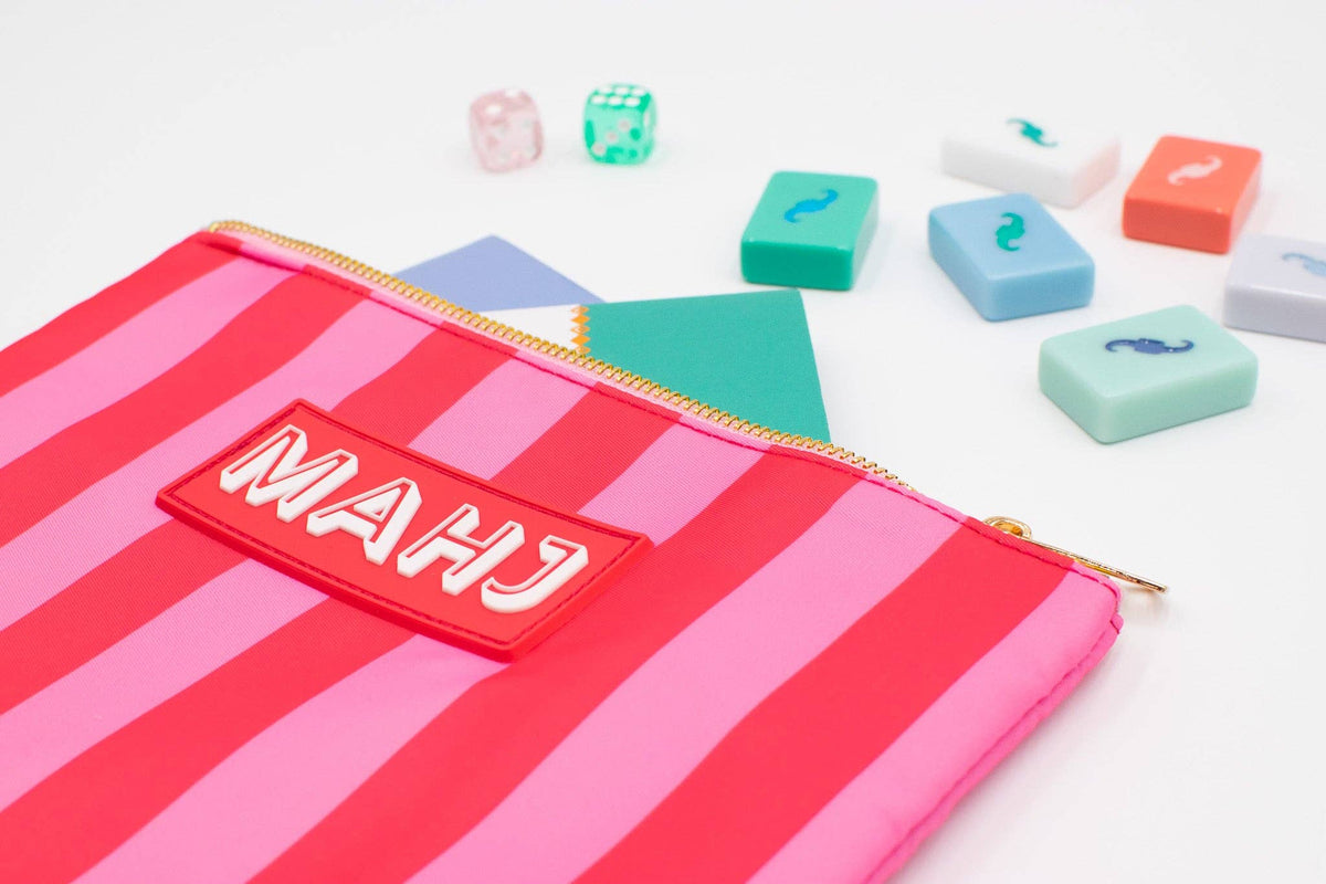 Premium Mahjong Card & Accessory Bag: Stripes- Purple & Green Card & Accessory Bag